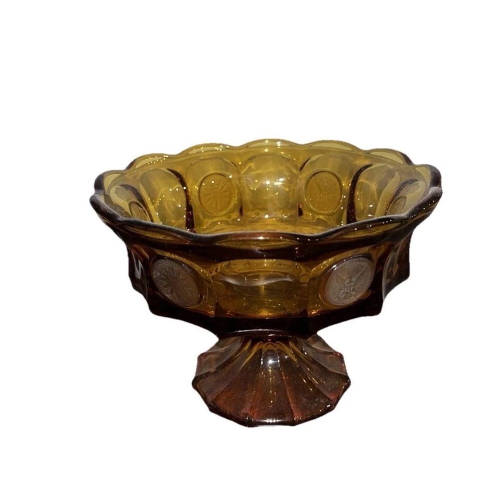 Vintage FOSTORIA Amber Glass Pedestal Bowl